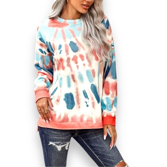 Tops - NWOT Crewneck Long Sleeve Tie Dye Sweatshirt/Tee Soft Thin Pullover Sz L (12-14)